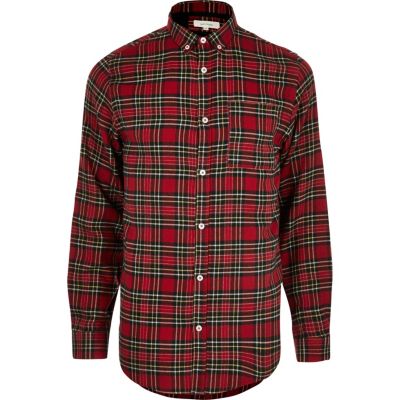 Red check tartan print casual shirt